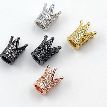CZ Micro Pave Crown Shaped Beads, 3 Pcs King Crown Spacer #517, Beaded Bracelets Necklaces